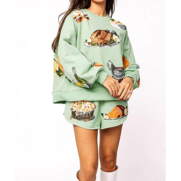 NEW QUEEN OF SPARKLES queen of turkey sweatshirt in mint - Picture 3 of 7